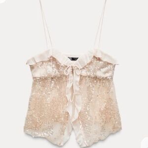 Zara pink Sequin Tie-Front Top NWOT